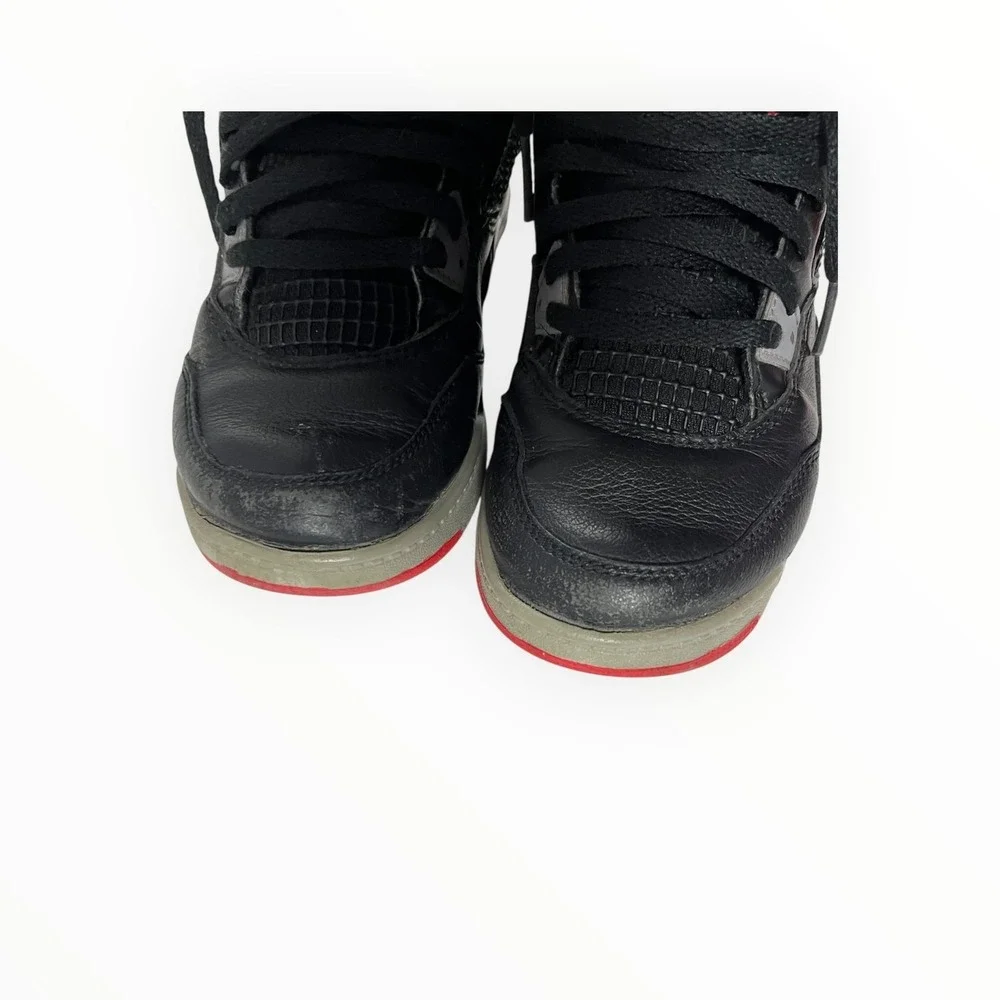 Nike Air Jordan 4 Retro Black Red Boys Athletic Shoes Sz 1Y